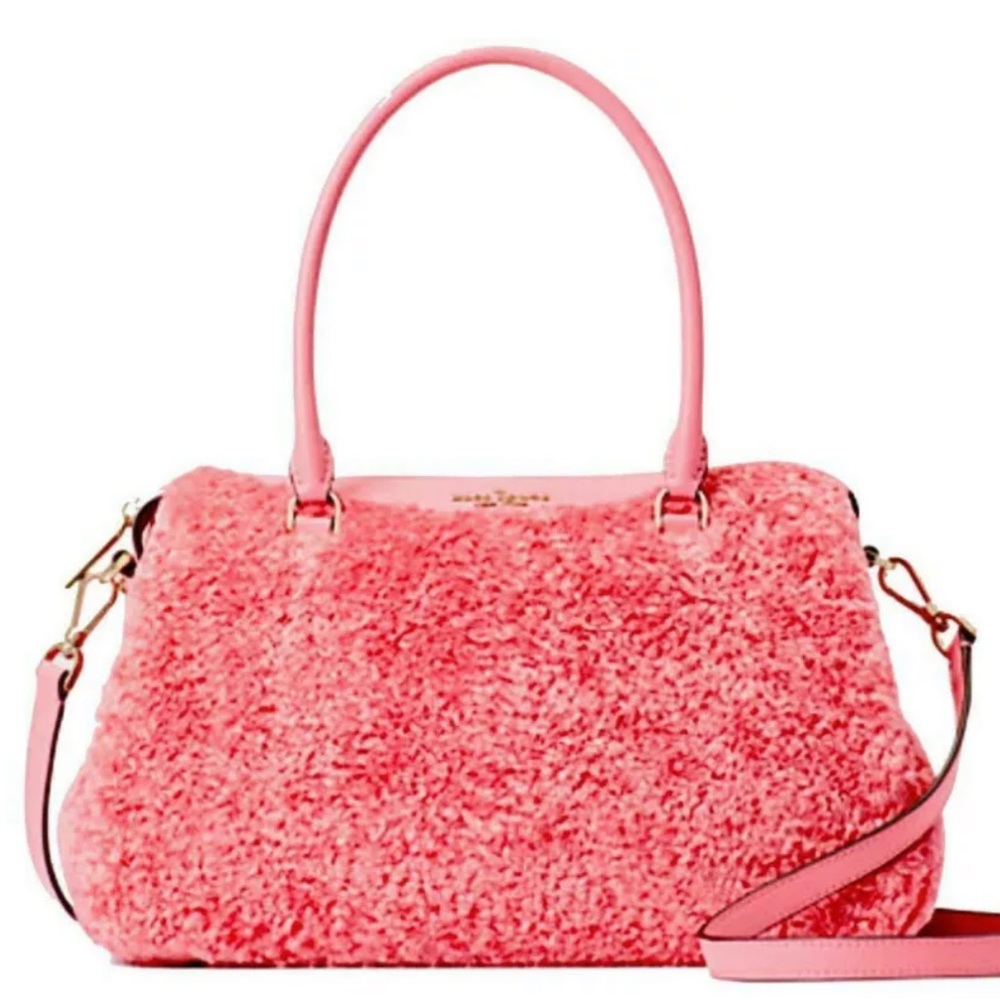 Kate Spade Mimi Faux Fur Satchel Crossbody Bag blush Pink K4674 NWT